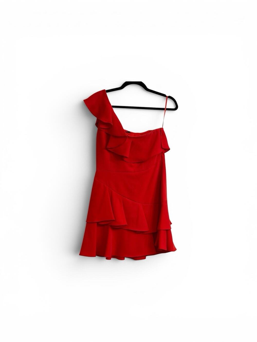 BCBGMAXAZRIA Calinda One Shoulder Ruffle Dress Womens 6 Red Cocktail Party Mini